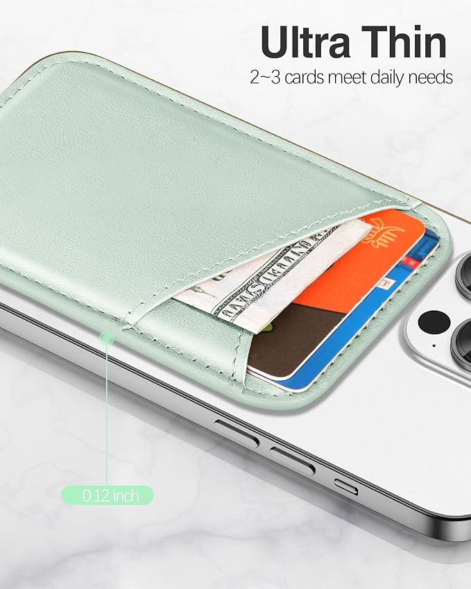 Miroddi for MagSafe Wallet, Strongest Magnetic Card Holder for iPhone 17/16/15/14/13/12 Series, Ultra-Thin Leather Magnetic Phone Wallet with 2 Card Slots, RFID Blocking, No More Falling, Leafy green