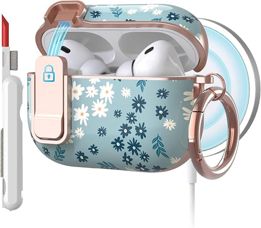 TATOFY for AirPods Pro 3rd (2025) Generation Case with Lock Carabiner Cleaner, Slim AirPod Pro 3 Hard Case Cover, Compatible with MagSafe (Cyan)