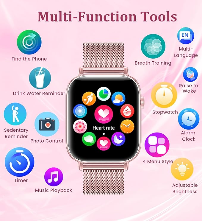 1.83'' Smart Watch for Women with Bluetooth Call (Answer/Dial), Activity Fitness Tracker with 100+ Sport Modes Heart Rate/Sleep Monitor Pedometer, Women Smartwatches Compatible Android Phone iPhone