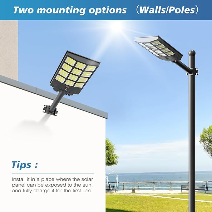 Sunwish 5000W Solar Street Lights Outdoor, Solar Lights Outdoor Waterproof 6500K LED Flood Light with Motion Sensor, Wide Angle Dusk to Dawn Security Lighting for Yard, Parking Lot (2-Pack)