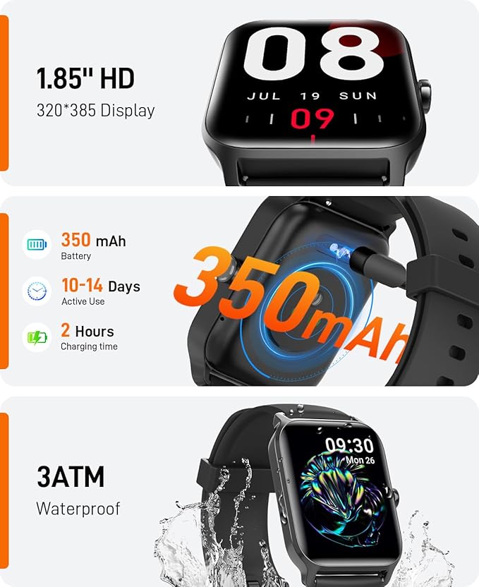 Smart Watches for Women Men, 2025 Smartwatch 1.85''Alexa Fitness Tracker Smart Watch Compatible for Android iPhone with Bluetooth Call (Answer/Make), 3ATM Waterproof Heart Rate/Sleep/SpO2 Monitor 120+