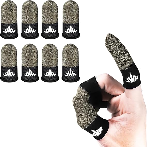 Jwh 8 Pack Mobile Phone Gaming Accessory Thumb Finger Sleeves 0.15 Ultra Thin Pure Silver Fiber Silky Tip Covers Finger Cots for Pubg Gaming Gloves Guantes para Dedales Dedos Gamer Profesionales