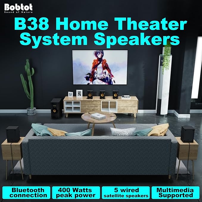 Bobtot Home Theater System Small 4" Subwoofer 200W 5.1/2.1 Channel Surround Sound System with ARC Optical Bluetooth Input