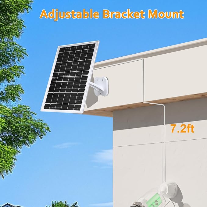 Zivif 13W Solar Panel for Outdoor Security Cameras, USB-C, Micro USB & 5.5x2.1mm DC Output, 360° Adjustable Mount, IP66 Waterproof, 7.2FT Cable, Compatible with Battery-Powered Cameras