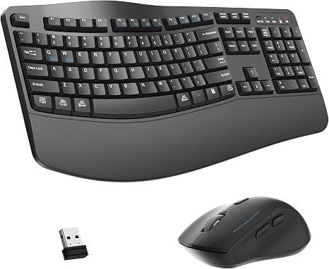 Wireless Keyboard and Mouse Combo,2.4G Full Size Ergonomic Wave Keys(Gray)