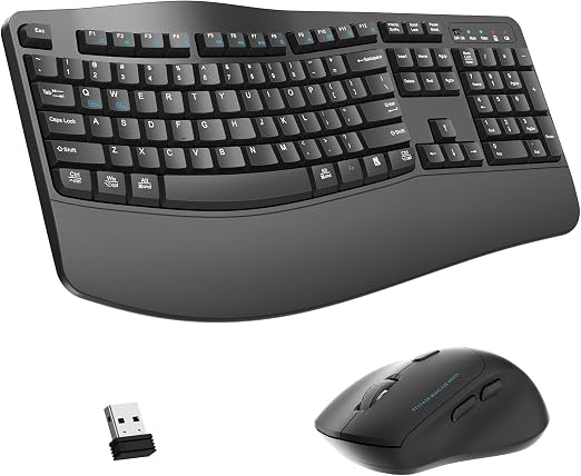 Wireless Keyboard and Mouse Combo,2.4G Full Size Ergonomic Wave Keys(Gray)