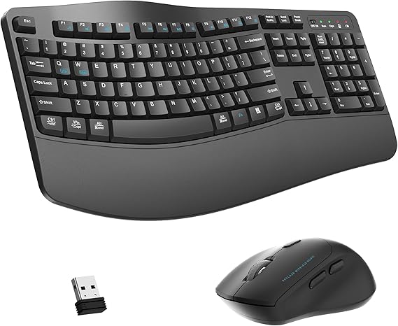 Wireless Keyboard and Mouse Combo,2.4G Full Size Ergonomic Wave Keys(Gray)