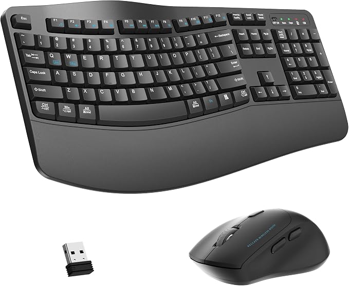 Wireless Keyboard and Mouse Combo,2.4G Full Size Ergonomic Wave Keys(Gray)