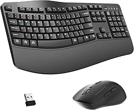 Wireless Keyboard and Mouse Combo,2.4G Full Size Ergonomic Wave Keys(Gray) - Image 1