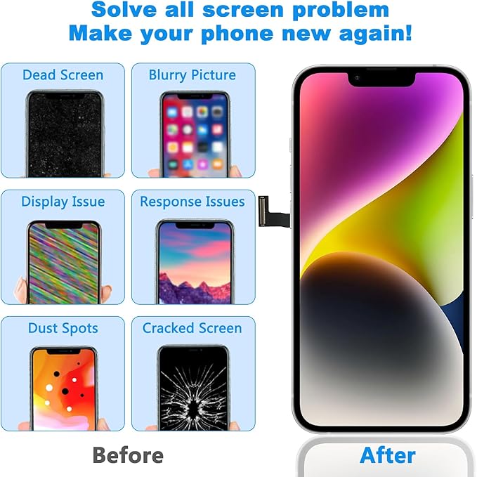 for iPhone 13 Pro Max Screen Replacement 6.7 Inch, 3D Touch LCD Screen Digitizer for A2484, A2641, A2644, A2645, A2643 with Repair Tools Kit+Screen Protector+Waterproof Frame Adhesive