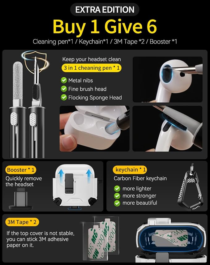 Compatible with AirPods 4 Case,Magnetic Automatic Lock with Phone Stand & Cleaning Kit,Compatible with Magsafe Cover -White