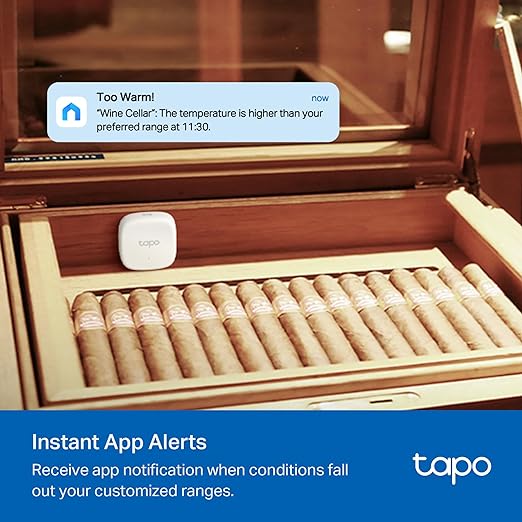 TP-Link Tapo Smart Temperature and Humidity Sensor T310, White, Requires Tapo Hub, High-Accuracy Swiss-Made Sensor, Real-Time Notifications, Free Data Storage, Long-Lasting Performance