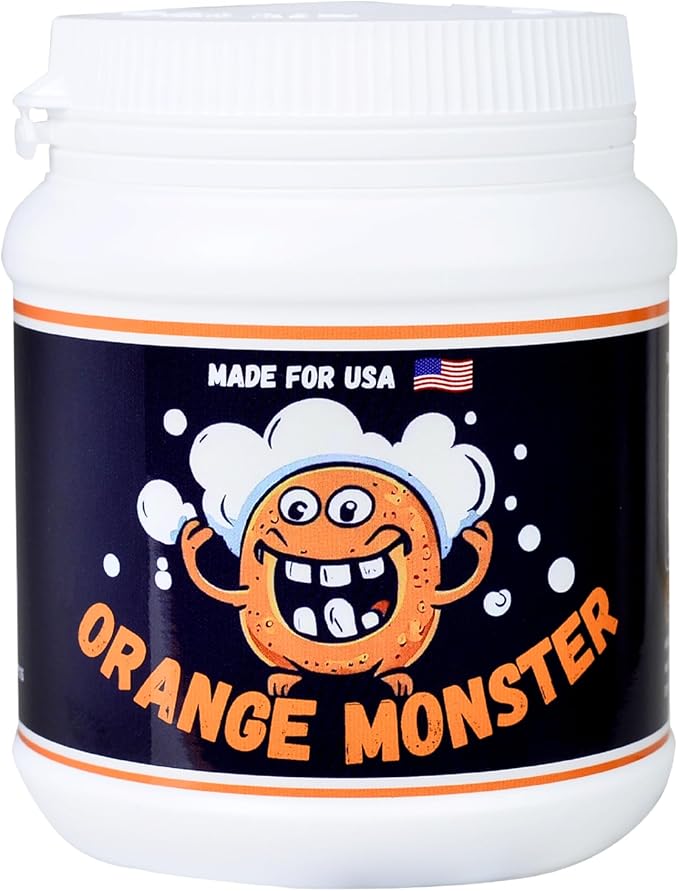 Orange Monster Simple Powder 2 Glass Cleaner, 1lb Jar, No Shaking, No Scrubbing, No Brush, Soak & Rinse, for Glass, Ceramic, Metal, Refresh Citrus Scent