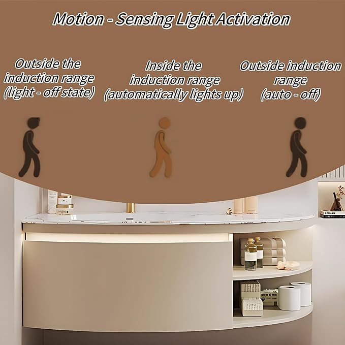 40IN Floating Bathroom Vanity, Wall Mounted Wood Sink Cabinet with Smart Sensor LED Light Strip & Open Style Side Cabinet | LED Lights & Defogging Function, Single Sink Vanities Set (Beige)