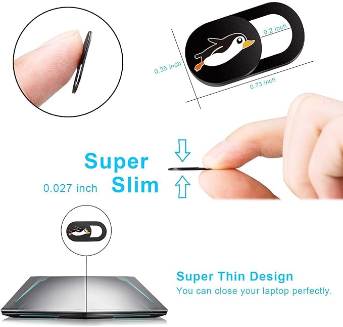 SIREG Webcam Cover Slide 0.027in Ultra Thin Web Camera Cover for Laptops Smartphone PC Tablets for Protecting Your Privacy Security (Penguin - Black & 3 Pack)