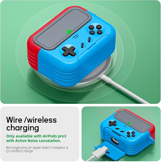 Inesore for Airpods Pro 3 Case Cover with Cleaner Kit,with Lock for Airpod Pro 3 (2025),Classic Cool Funny Game Console Hard Air Pods Pro 3 Case for Men Boy(Red Blue)