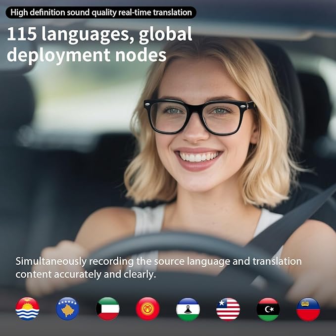 AI Smart Glasses for Men Women with Chat GPT, Bluetooth Translation Glasses - Supports 165+ Languages, Blue Light Filter with Open-Ear Speakers, Music Playback, Hands-Free Calls for Travel Trade.