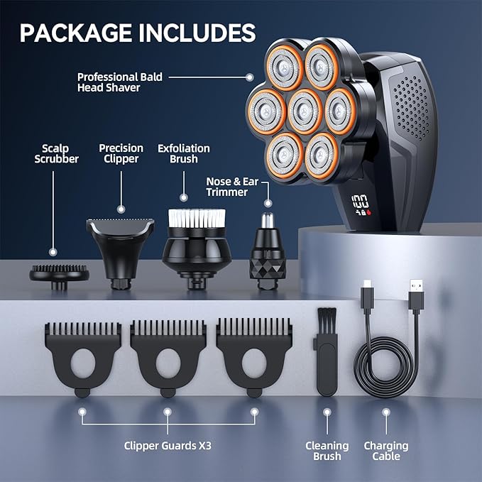 Head Shavers for Bald Men, 7D Electric Razor 10000 RPM High-Speed Mens Head Shaver, LED Display & IPX8 Waterproof for Wet/Dry Use, Fast Rechargeable Shaving Grooming Kit