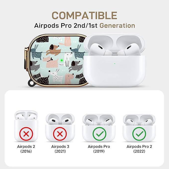 Maxjoy for AirPods Pro 2nd/1st Generation Case with Lock, Cute AirPods Pro 2 Case Lock Protective Hard AirPod Pro Cover for Women Men with Keychain for Airpod Pro (2023/2022/2019), Dog