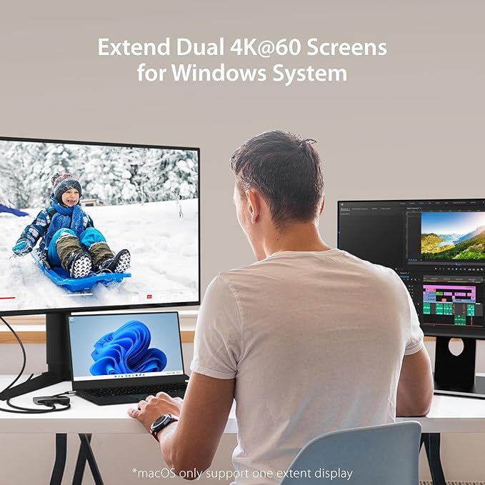 j5create 8K USB Type C to Dual HDMI Display Adapter - Single 8K60/4K144 or Dual 4K60 - Support MST Extended Mode, for Gamers and Professionals, Suitable for Windows Laptop (JCA465)