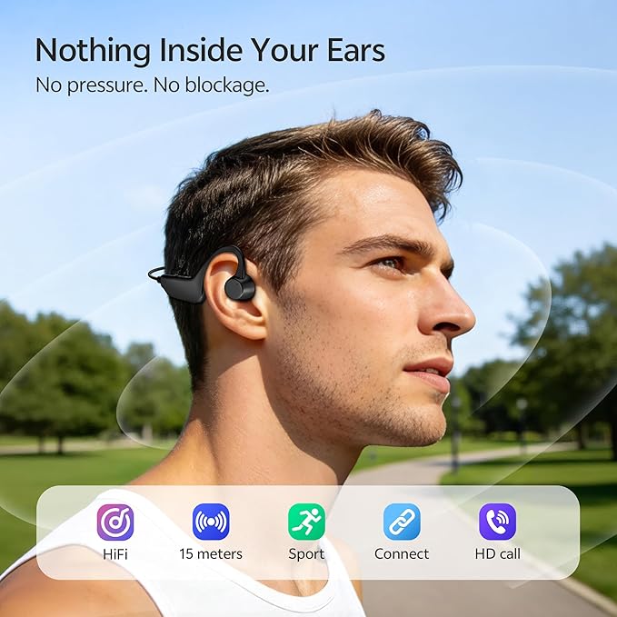 Aurimi Bone Conduction Headphones, Open-Ear Bluetooth Wireless Sport Earphones for Running