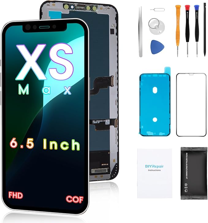 for iPhone Xs Max Screen Replacement 6.5', 3D Touch Display Full Repair kit, Digitizer Assembly with Tools Set, Tempered Glass, Instruction