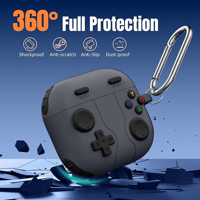 Getino Game Case for AirPods 4 2024 Cover with Cleaner Kit, Keychain, Compatible with Apple Airpods 4 Case Covers, Cute Funny Shock-Proof Protective Silicone AirPod 4 Cases for Men Boy-Black