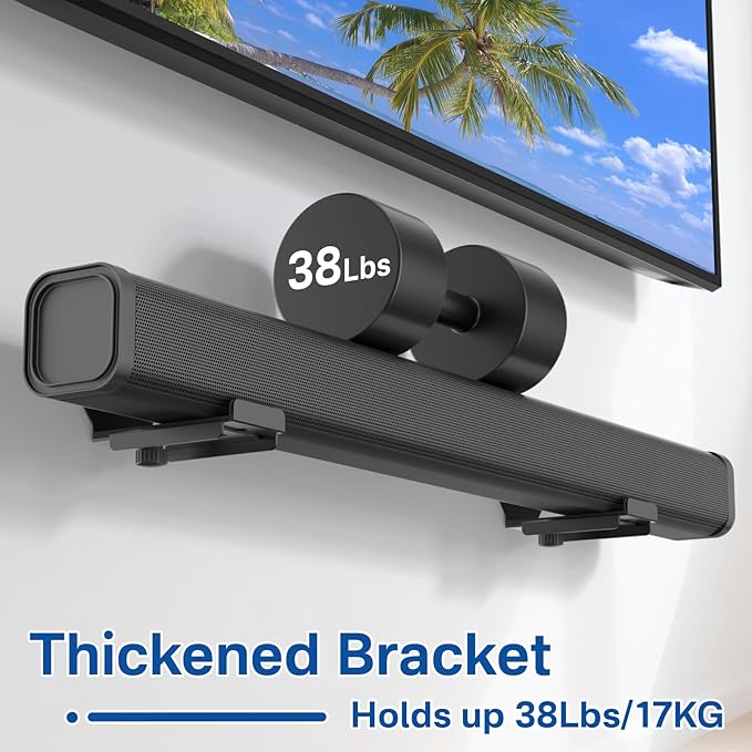 2-Pack Adjustable Soundbar Wall Mounts, Fit for Samsung, Bose, Vizio, LG Depth of 3.5"–6.3" Soundbars, Heavy-Duty Steel Holds up to 38 Lbs, With Anti-Slip Guardrail, Hardware Included Easy to Install