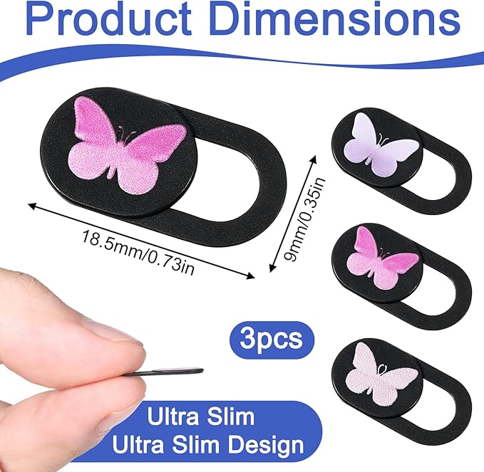 3 Pcs Webcam Cover Slide Butterfly Design Ultra-Thin Laptop Camera Cover Slide Web Cam Privacy Blocker for Desktop Laptop Computer Smartphone Tablet to Protect Your Privacy and Security