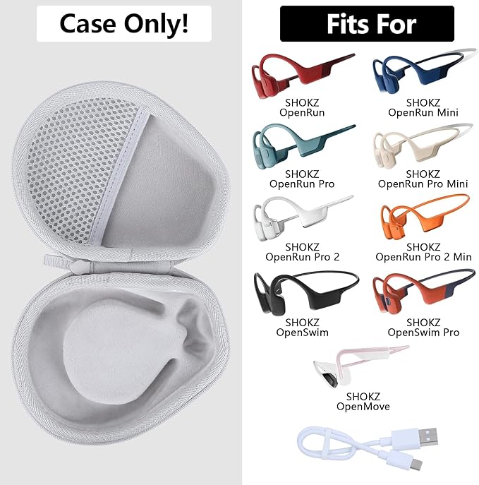 Hard Case Replacement for SHOKZ OpenRun Pro 2 / Pro 2 Mini/OpenMove/OpenRun/OpenSwim Open-Ear Bone Conduction Sport Headphones (Grey Case)