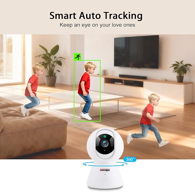 Indoor Camera 1080P Plug-in Wired, 24/7 Recording, 360°Pan-Tilt Human Auto Tracking, Human Detection, 2-Way Audio Siren, Night Vision, Pet/Dog/Baby Security Camera with Phone App