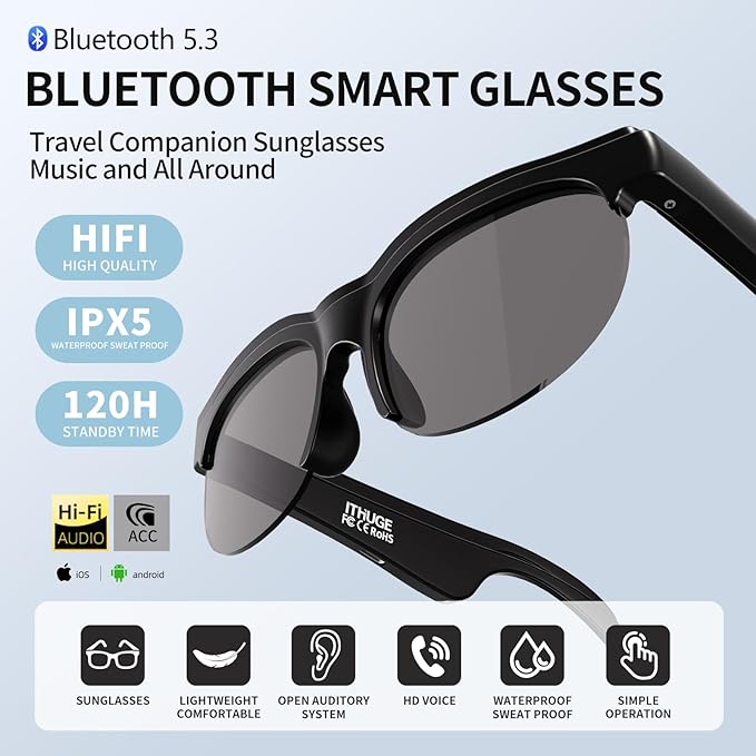 AI Smart Translation Glasses - Real-Time Voice Translator, 138+ Languages, Bluetooth 5.4, 8Hr Battery for Travel Business (Black)