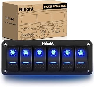 Nilight-90111F 6 Gang Aluminum Rocker Switch Panel Toggle Dash 5 Pin ON/Off Pre-Wired Rocker Switch Blue Backlit Switch for Automotive Car Marine Boat RV,2 Years Warranty - Image 1