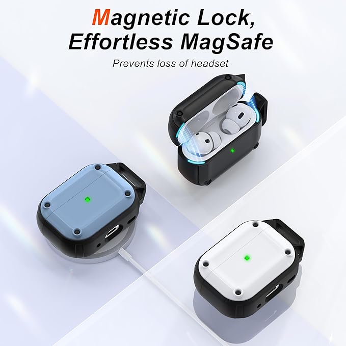 RFUNGUANGO for AirPods Pro 2nd Generation Case Cover with Cleaner Kit,Powerful Drop Protection, Magnetic Lid, for AirPod Gen 2 Charging Case 2023/2022/2019,Black