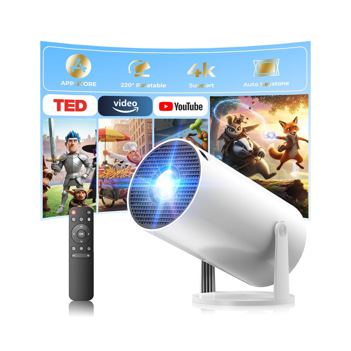 Mini Projector with WiFi 6 & Bluetooth,Auto Keystone,4K Supported