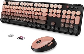 SkyGive Wireless Keyboard and Mouse Combo, Ergonomic Full Size Typewriter Retro Round Keycaps Keyboard, Compatible with Windows, PC, Perfect for Home and Office Keyboards (Aurora Red) - Image 1