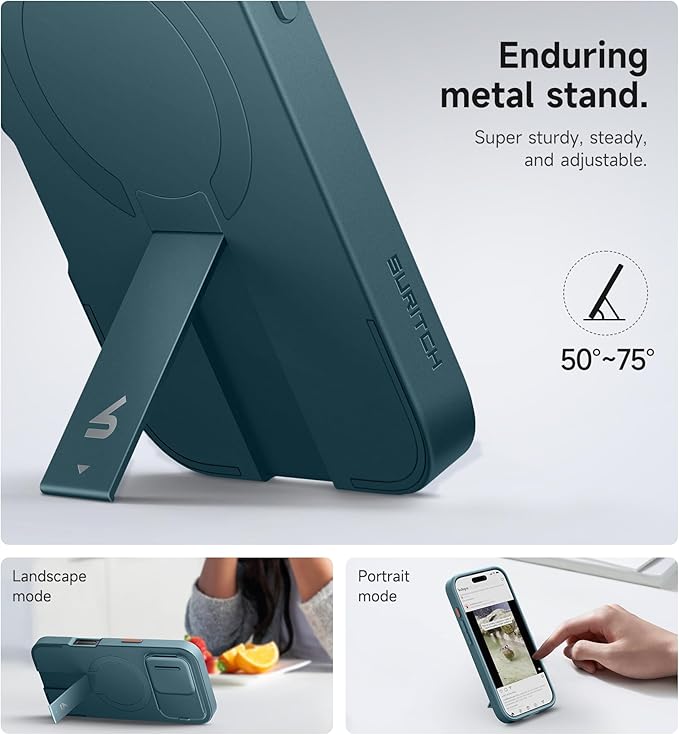 SURITCH for iPhone 16 Pro Case with Slide Camera Cover and Adjustable Kickstand, Compatible with MagSafe, Shockproof Bumper Case Slim Protective Cover for iPhone 16 Pro 6.3 Inch, Lake Green
