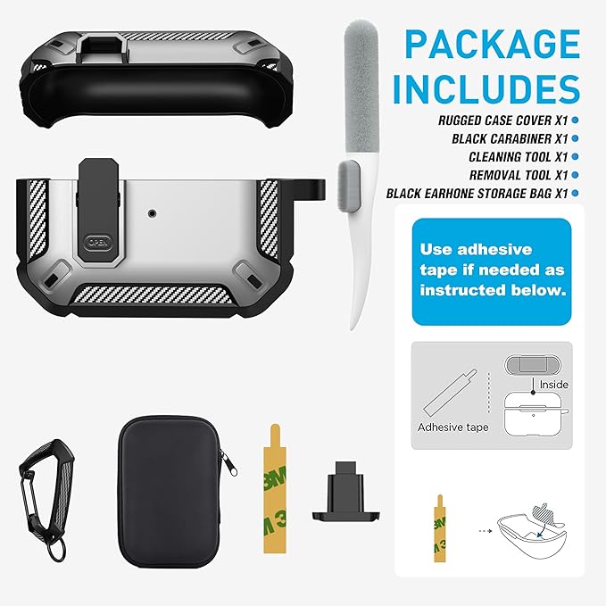 Maxjoy for AirPods Pro Case Cover with Lock, AirPods Pro 1st Generation Case for Men Military Rugged Protective Cover with Keychain Compatible with Apple AirPod Pros 2019 Front LED Visible, Silver