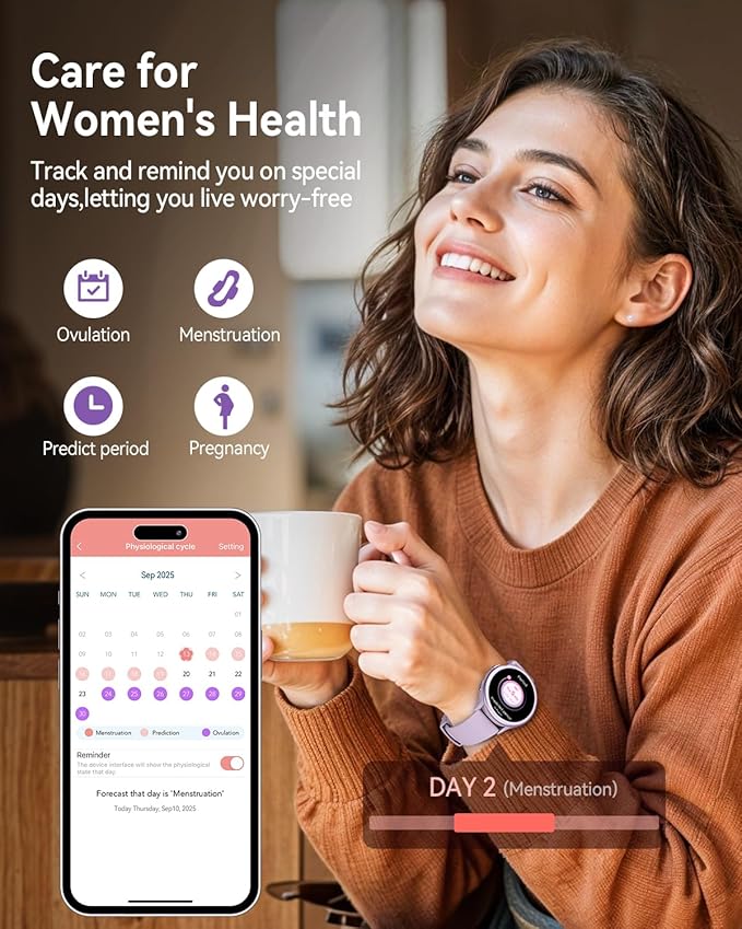 Smart Watches for Women(Answer/Make Calls), 1.27'' AMOLED Screen Activity Trackers with Heart Rate/Sleep/SpO2 Monitor, Smartwatch for iPhone/Samsung/Android,120+ Sport IP68 Fitness Watch 2Bands Purple