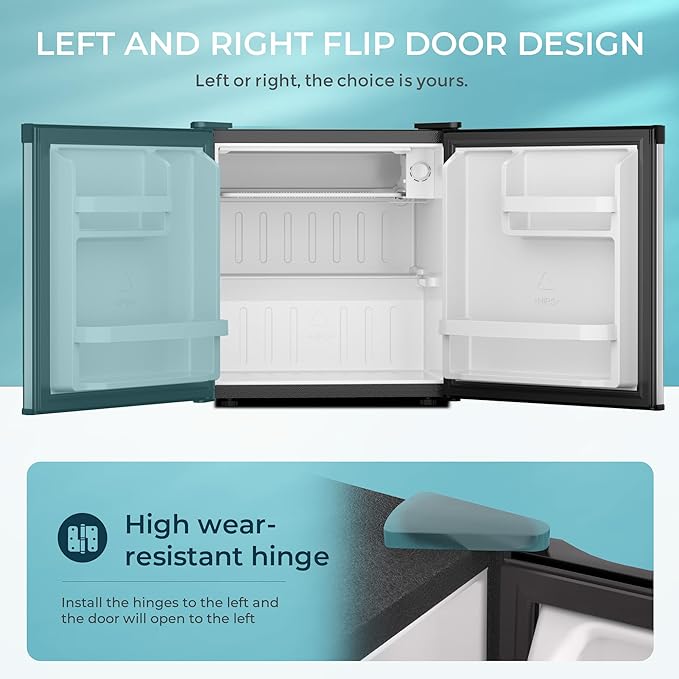 EUHOMY 1.7 Cu.Ft Mini Fridge with Freezer, Reversible Single Door Compact Refrigerator, Adjustable Thermostat, Energy Saving, Mini Fridge for Bedroom, Office, Dorm, Silver