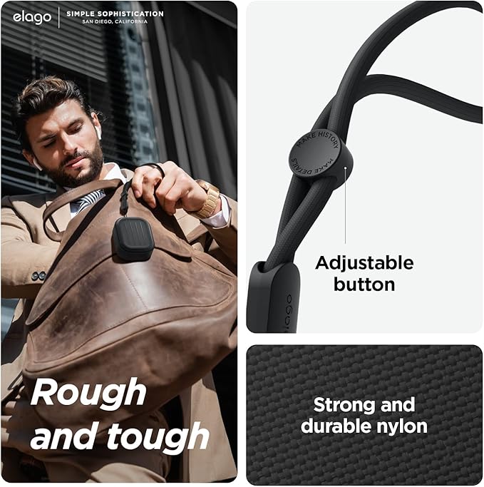 elago Armor Case Compatible with AirPods Pro 2nd Generation Case Cover - Compatible with AirPods Pro 2 Case, Lanyard Included, Supports Wireless Charging, Shock Resistant, Full Protection (Black)