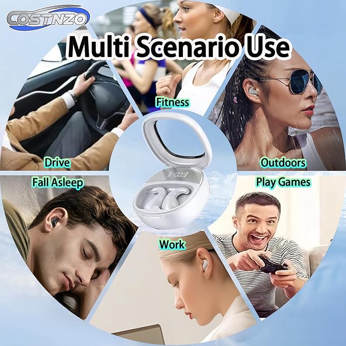 Sleep Earbuds for Side Sleepers - Noise Cancelling Headphones with Sleep Mode, Non-in Ear Design for Pain-Free All Night Comfort (Beige)