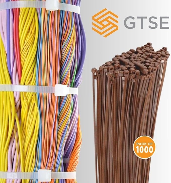 GTSE 6 Inch Brown Zip Ties, 1,000 Bulk Pack, 40lb Strength, UV Resistant Strong Nylon Cable Ties, Self-Locking 6" Tie Wraps