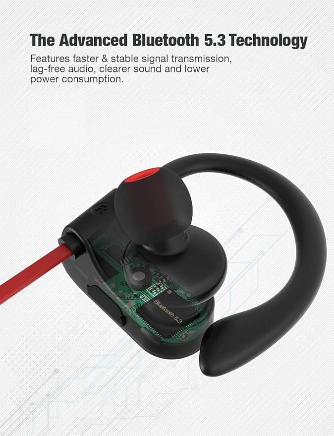 Otium Bluetooth Headphones,Wireless Earbuds IPX7 Waterproof Sports Earphones with Mic HD Stereo Sweatproof in-Ear Earbuds Gym Running Workout 15 Hour Battery Sound Isolation Headsets