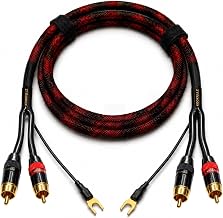 RCA Cable with Ground Wire for Turntable, 3.3 FT, 18AWG OFC Braided 2RCA Male Stereo Audio Cable, Gold-Plated Connectors for Preamp, Record Player, DJ Mixer, Amplifier