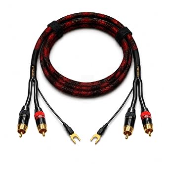 RCA Cable with Ground Wire for Turntable, 3.3 FT, 18AWG OFC Braided 2RCA Male Stereo Audio Cable, Gold-Plated Connectors for Preamp, Record Player, DJ Mixer, Amplifier