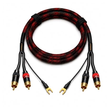 RCA Cable with Ground Wire for Turntable, 3.3 FT, 18AWG OFC Braided 2RCA Male Stereo Audio Cable, Gold-Plated Connectors for Preamp, Record Player, DJ Mixer, Amplifier