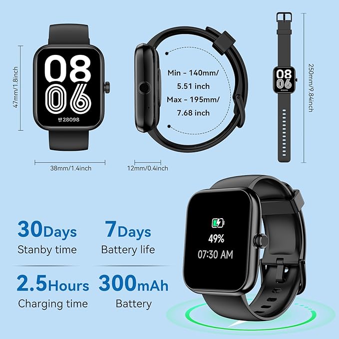 Smart Watch with Alexa Built-in, 1.83" HD Touchscreen, Digital Bluetooth Calling, IP68 Waterproof Fitness Tracker, 120+ Sports Modes, 24/7 Heart Rate/Sleep Monitor for iPhone Android (Black)