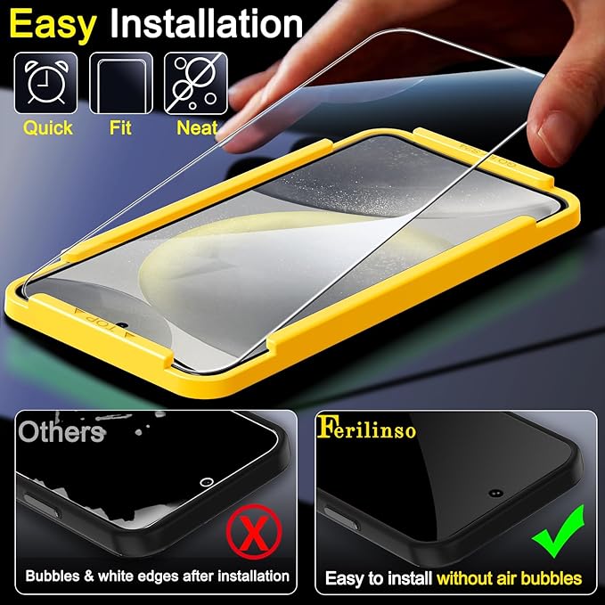 Ferilinso 3 Pack Screen Protector for Samsung Galaxy S24 with 3 Pack Tempered Glass Camera Lens Protector Phone Case Friendly Accessories Protector de Pantalla for Samsung S24 6.2 INCH