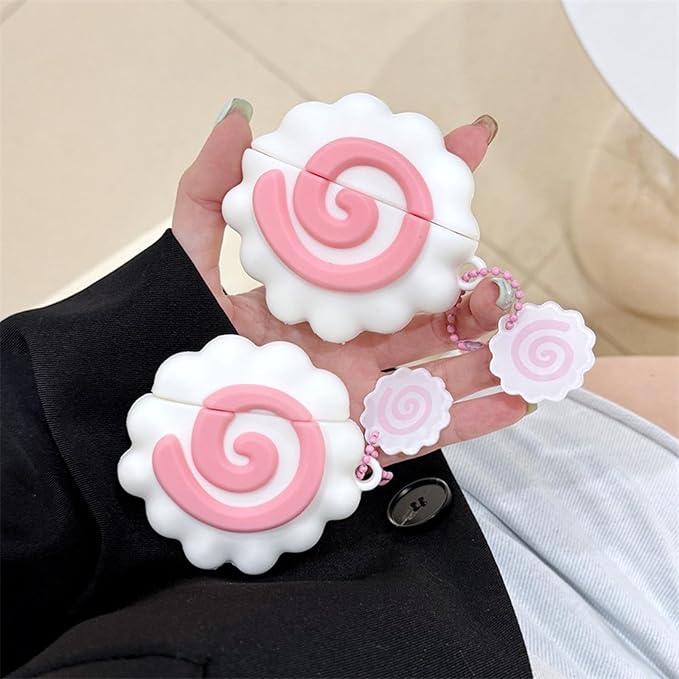 Case Compatible with 2024 Airpods 4, Cute Kawaii Fish Board Design Keychain Case Cover, Portable Earbuds Accessories Soft Silicone Shockproof Wireless Earphone Protector with Pendant White